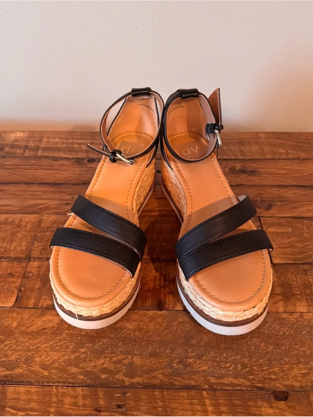 DV by Dolce Vita Breanne Black and Tan Espadrille Wedge Sandals Ankle Strap NWOT